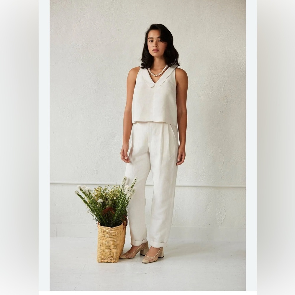 Christine Alcalay Penny Top in linen blend - Elegant Cream Sleeveless Top